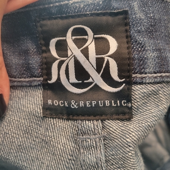 Vintage Rock & Republic Taylor flap pocket embellished crystal jeans blue 40 Y2K - Picture 7 of 9